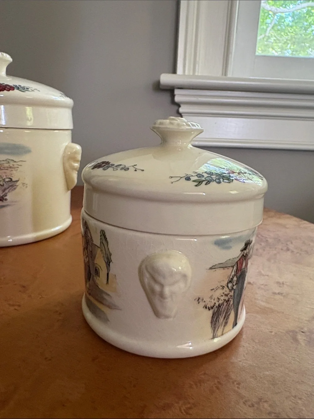 Vintage Illustrated Ceramic Canister Set — Cream with Multicolor Scene